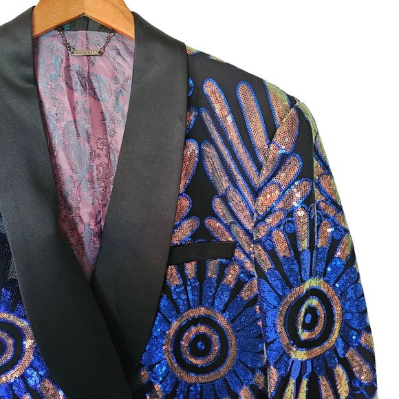 BARABAS Men's Sequin Geometric Pattern Black Blue Blazer 46 2XL New With tags - Picture 8 of 14